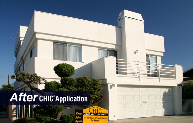 Stucco protected with CHIC Liquid Vinyl Permanent Coating.