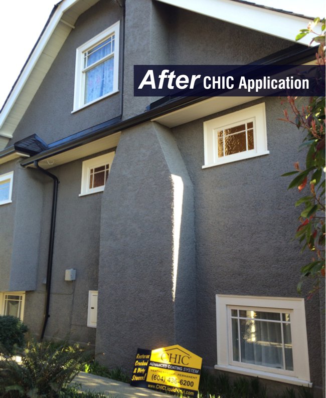 CHIC repaired the Dash Stucco, sealed the cracks, and extended the lifetime of this stucco for decades.